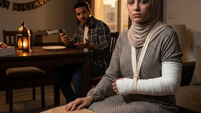 كسرت ذراعي في اليوم الذي سبق حفلة عيد ميلاد زوجي الكبير، وكان همه الوحيد هو كيف سيؤثر ذلك على احتفاله.